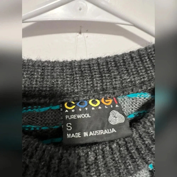 Vintage RARE Coogie Biggie Pure New Wool Geometric Sweater Size S - Picture 2 of 4